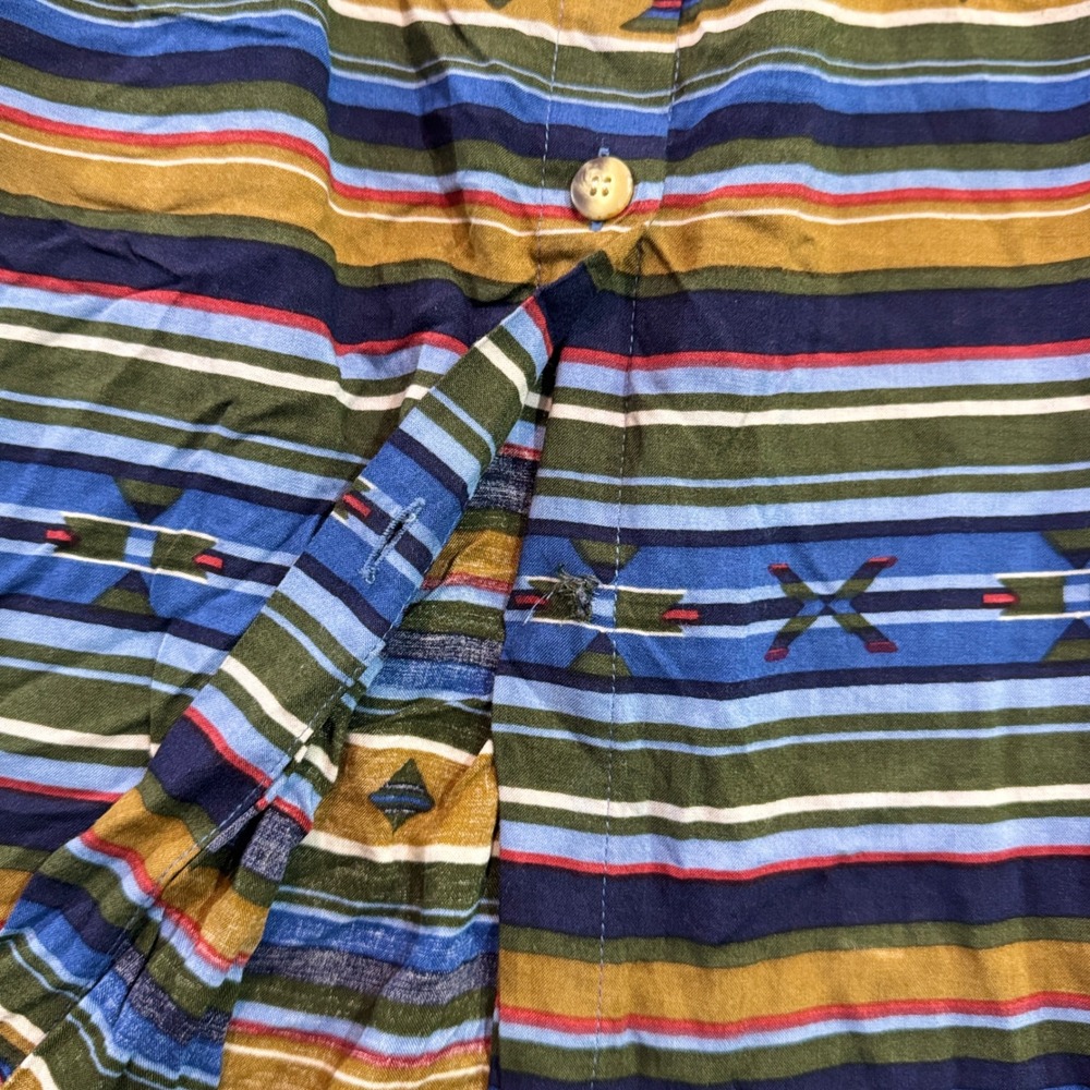 Vintage Southwestern Stripe Maxi Skirt High Waisted Denim Yoke Button Front Blue - Picture 4 of 7